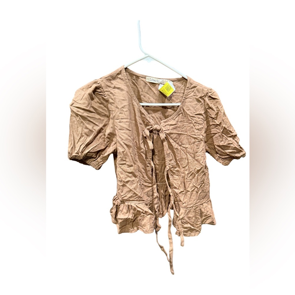Liberty Love Tan Blouse with Tie Front
